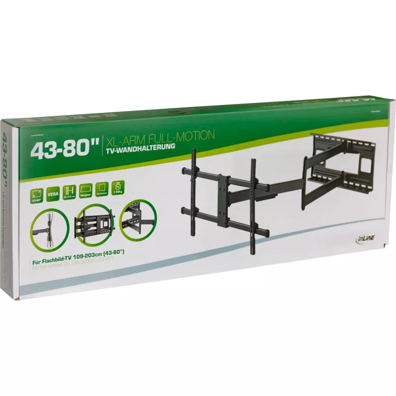 InLine XL-Arm supporto da parete Full-Motion per TV, per TV a schermo piatto 43-80 pollici, max. 50kg