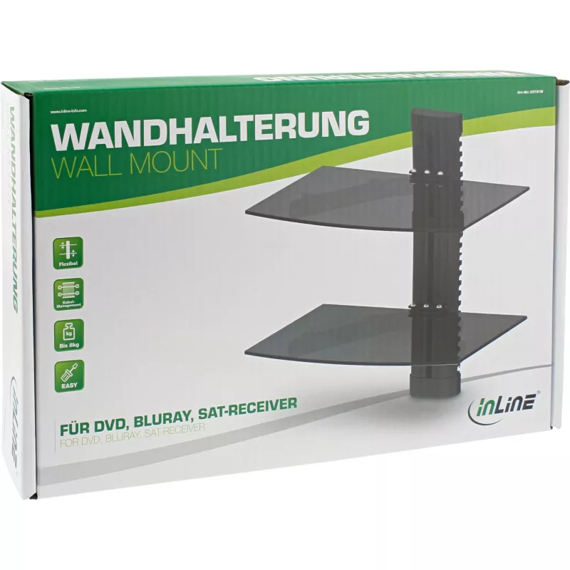 Staffa a parete InLine, per DVD, Bluray, ricevitore satellitare, max. 8 kg, nero