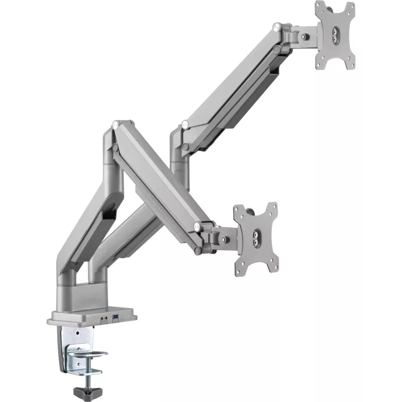 Supporto da tavolo InLine con lift e USB/audio, 2 monitor fino a 81 cm (32 pollici) 9 kg, argento