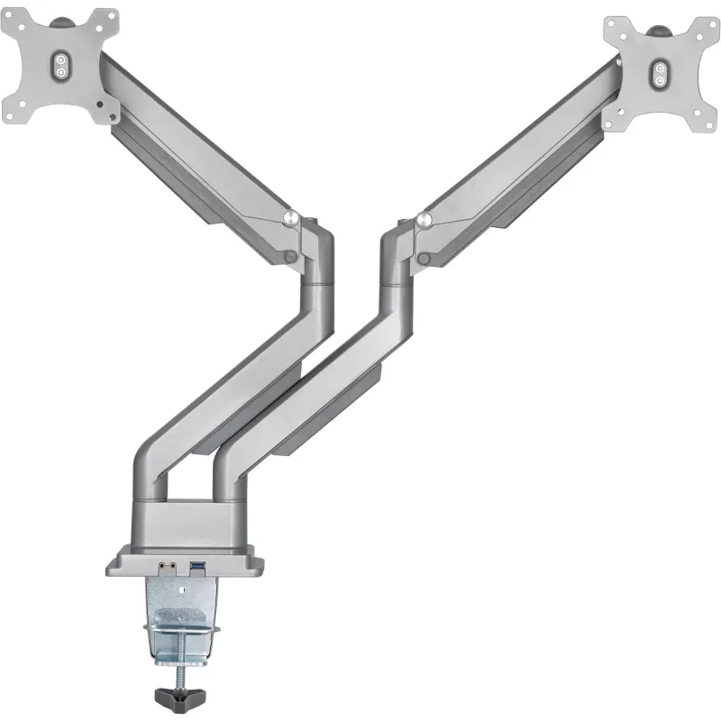 Supporto da tavolo InLine con lift e USB/audio, 2 monitor fino a 81 cm (32 pollici) 9 kg, argento