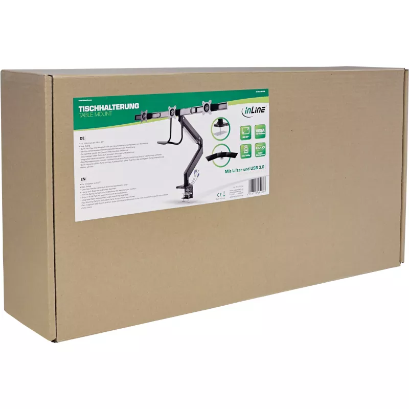 InLine supporto da scrivania con braccio e USB3.0, orientabile, per 3 monitor fino a 27