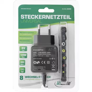 Alimentatore universale InLine, 5 V / 15 W, con 8 connettori intercambiabili, Micro-USB, USB-C