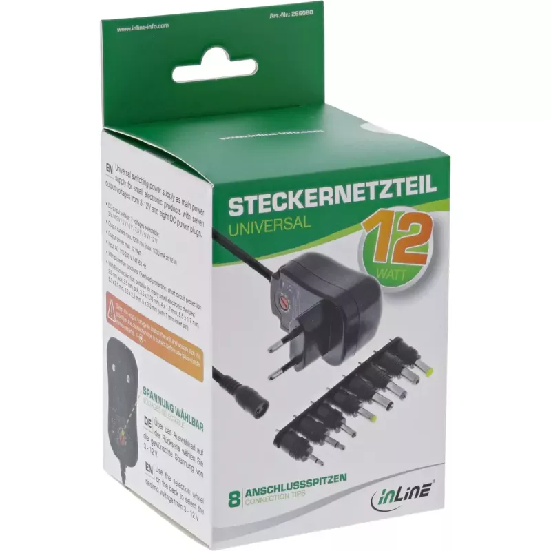 InLine alimentatore universale 12W, 110-240V a 3-12V, max 1200mA