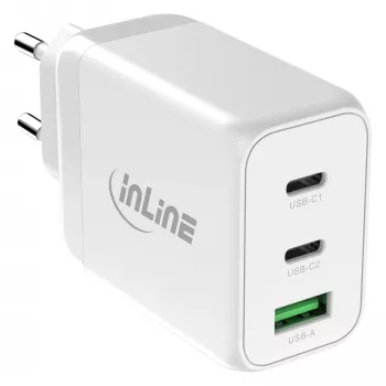 Caricabatterie mobile InLine 31506E — caricabatterie universale AC da interno a ricarica rapida, ingresso 100–240 V, uscita fino a 20 V/5 A, 1x USB-A, 2x USB-C, bianco