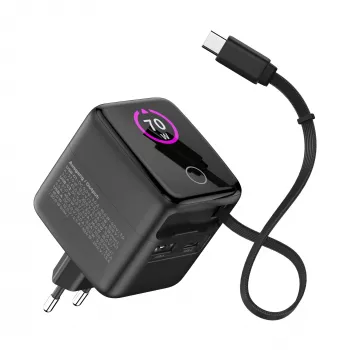 Alimentatore USB InLine, 70 W, GaN, USB-C PD + USB-A QC, cavo 60 cm, nero