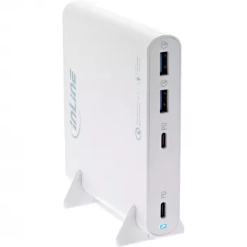 InLine alimentatore USB, caricabatterie GaN, 4 porte, 2x USB-C + 2x USB-A, 120W, bianco