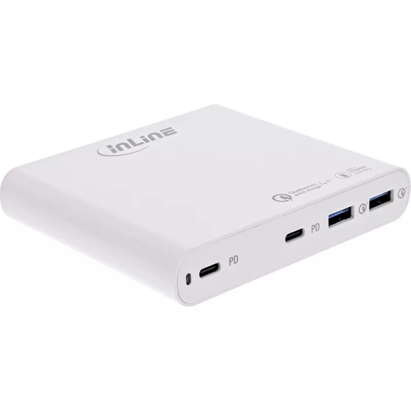 InLine alimentatore USB, caricabatterie GaN, 4 porte, 2x USB-C + 2x USB-A, 120W, bianco