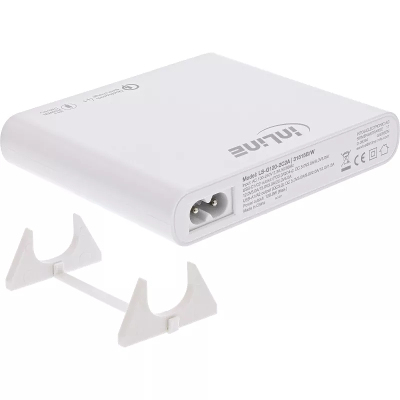 InLine alimentatore USB, caricabatterie GaN, 4 porte, 2x USB-C + 2x USB-A, 120W, bianco