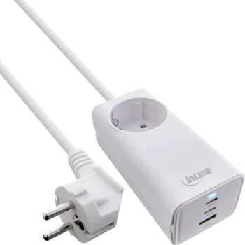 Alimentatore USB InLine, caricabatterie GaN, 2x USB-C, 1x USB-A, PD 3.0, presa di sicurezza