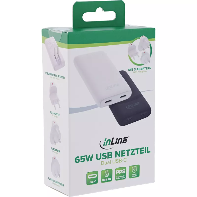 Alimentatore USB InLine 31519C Dual USB-C 65W – doppia porta USB-C, 65 W di potenza totale