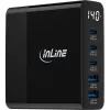 Alimentatore USB PD InLine, caricabatterie GaN, 5 porte, USB-C + USB-A, 140W, con display