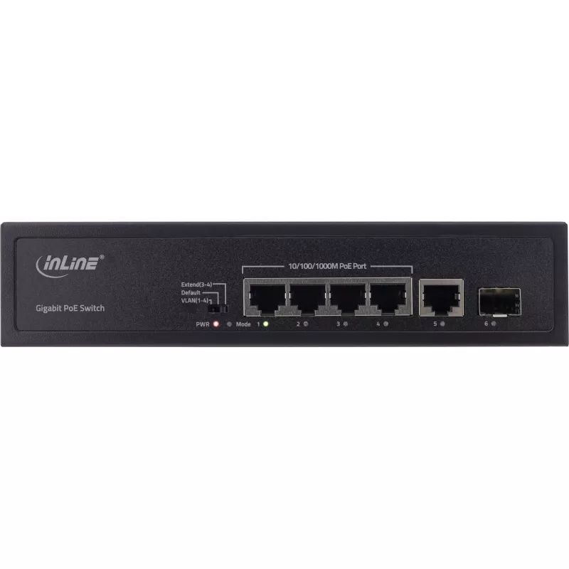 Switch non gestito InLine PoE+ Gigabit Network Switch 5 porte 4x PoE+ 1xSFP 1Gb/s desktop