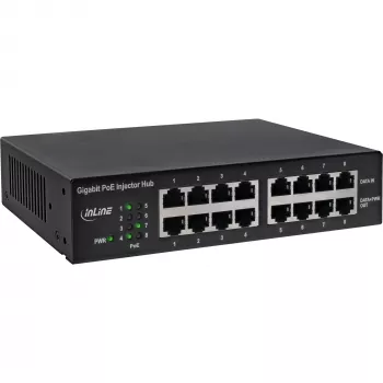 Iniettore hub di rete InLine PoE+ Gigabit 8 porte (8x PoE+), 1 Gbit/s, 19 pollici 1U