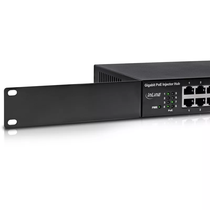 Iniettore hub di rete InLine PoE+ Gigabit 8 porte (8x PoE+), 1 Gbit/s, 19 pollici 1U