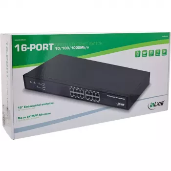 Switch di rete InLine Gigabit 16 porte, 1Gb/s, 19 pollici 1U, senza ventola