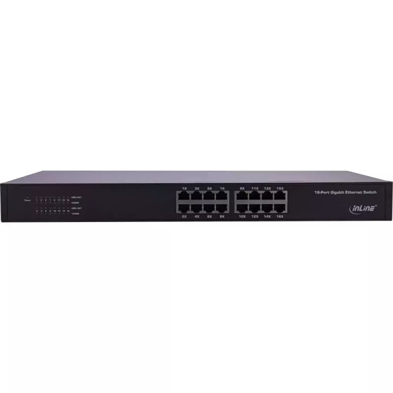Switch di rete InLine Gigabit 16 porte, 1Gb/s, 19 pollici 1U, senza ventola