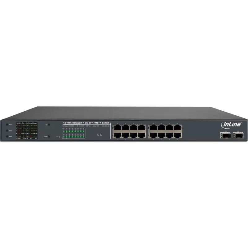 InLine switch di rete PoE+ Gigabit 24 porte, 1 Gb/s, 2xSFP, 19 pollici 1HE (con staffe)