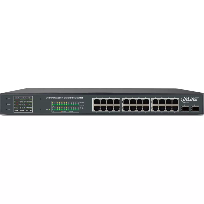 Switch di rete InLine PoE+ Gigabit 24 porte, 1 Gb/s, 2xSFP, 19 pollici 1U (staffe incluse)