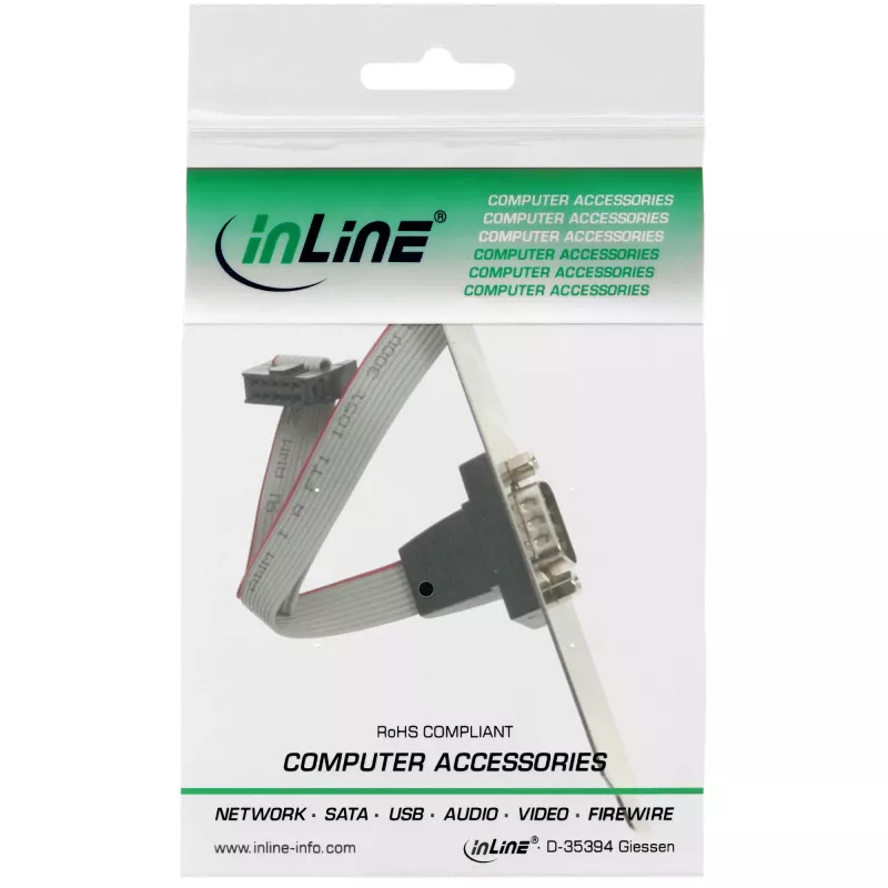 Staffa slot InLine DB9 connettore maschio su connettore femmina interno 10 pin, 0,25 m