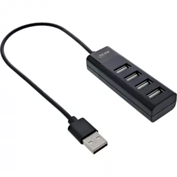 Hub USB 2.0 InLine 4 porte, connettore maschio Type-A su 4x connettore femmina Type-A, nero, 30 cm, sottile