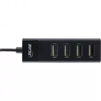 Hub USB 2.0 InLine 4 porte, connettore maschio Type-A su 4x connettore femmina Type-A, nero, 30 cm, sottile