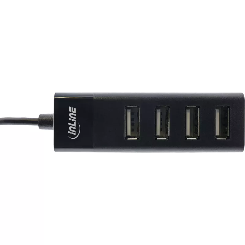 Hub USB 2.0 InLine 4 porte, connettore maschio Type-A su 4x connettore femmina Type-A, nero, 30 cm, sottile