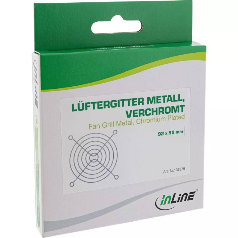 Griglia di protezione per ventola InLine in metallo cromato, 92x92mm