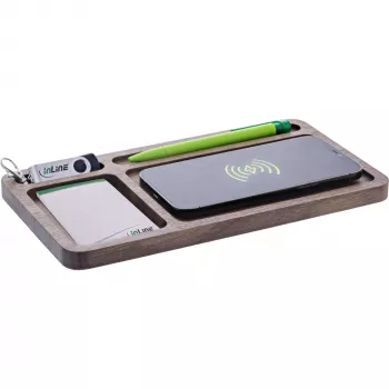 Organizer InLine WoodCharge con superficie di ricarica Qi e fonte di alimentazione USB