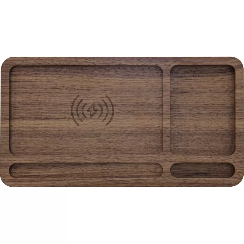 Organizer InLine WoodCharge con superficie di ricarica Qi e fonte di alimentazione USB