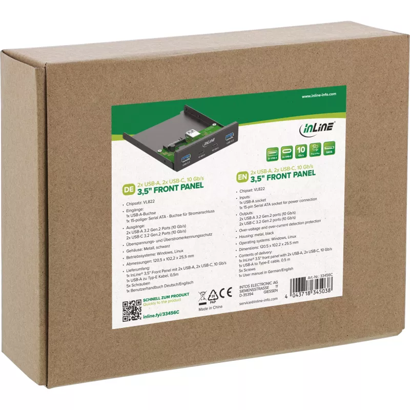 InLine 33456C mascherina per vano unità 8,89 cm (3,5 inch) con porte I/O nero