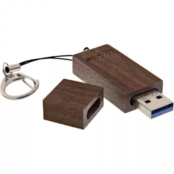 Chiavetta USB 3.0 InLine, woodline walnut, con portachiavi, 64 GB