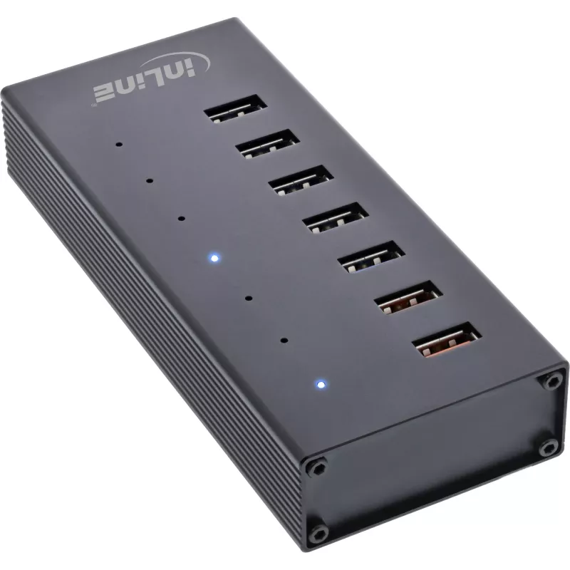 Hub InLine USB 3.2 Gen.1 7 porte case in alluminio con alimentatore 2,5A, nero