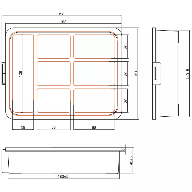 InLine scatola portaminuteria, 7 scomparti, 180 x 140 x 40 mm, arancione