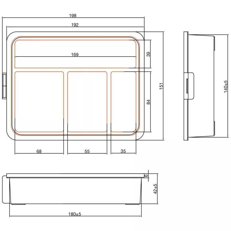 InLine scatola portaminuteria, 4 scomparti, 180x140x40mm, arancione