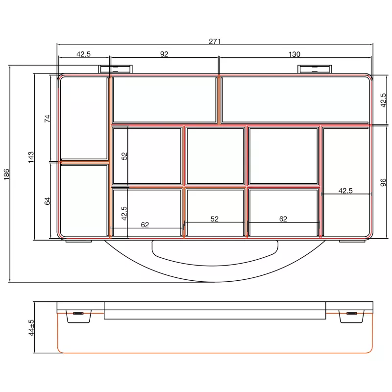 InLine scatola portaminuteria, 11 scomparti, 271x186x40mm, arancione