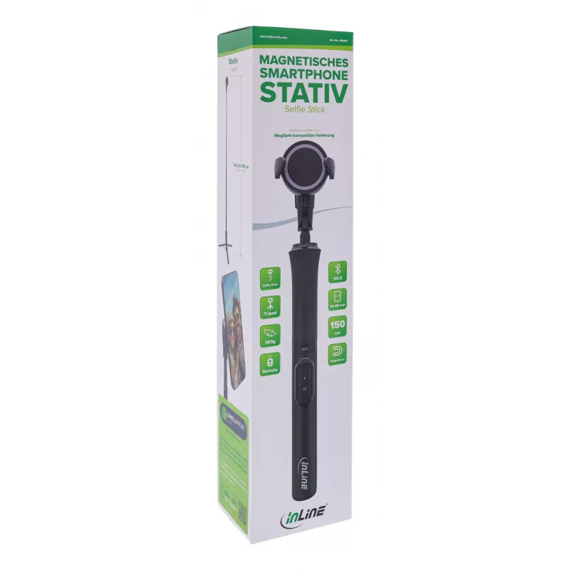 Treppiede selfie stick InLine 48091 con telecomando Bluetooth – supporto smartphone estensibile