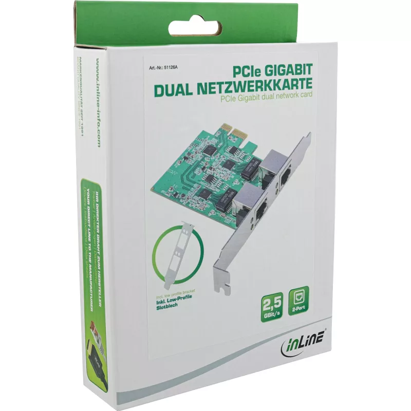 InLine 51126A Scheda di rete Dual 2,5 Gigabit, 2x RJ45, PCIe x1, staffa LP inclusa