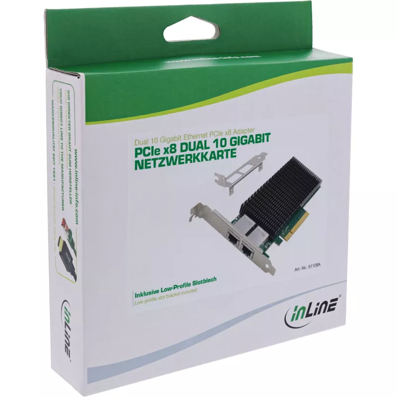 InLine scheda di rete Dual 10-Gigabit, 2x RJ45 10Gb/s, PCIe x8, incl. staffa LP