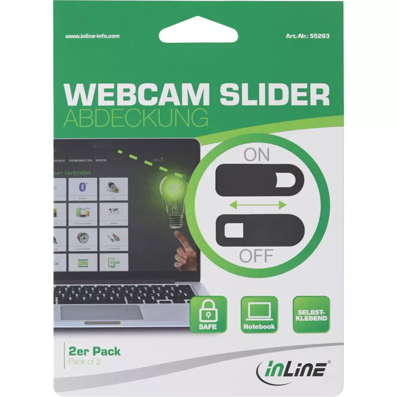 InLine copriwebcam scorrevole, nero, 2 pezzi