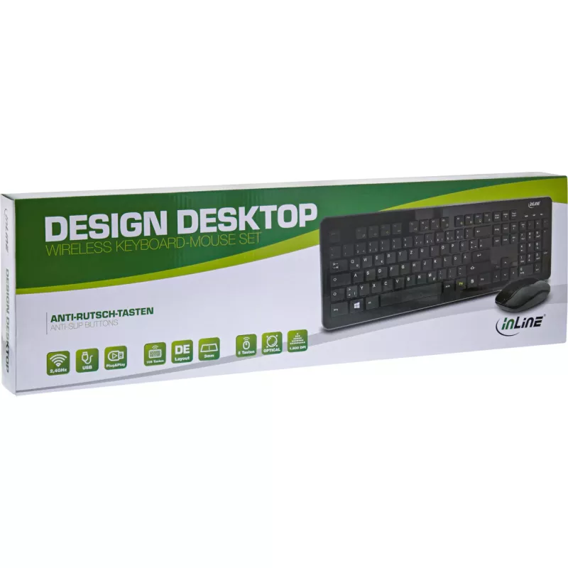 InLine Design Desktop-Set, USB 2,4 GHz, max. 1600 dpi, nero, TEDESCO
