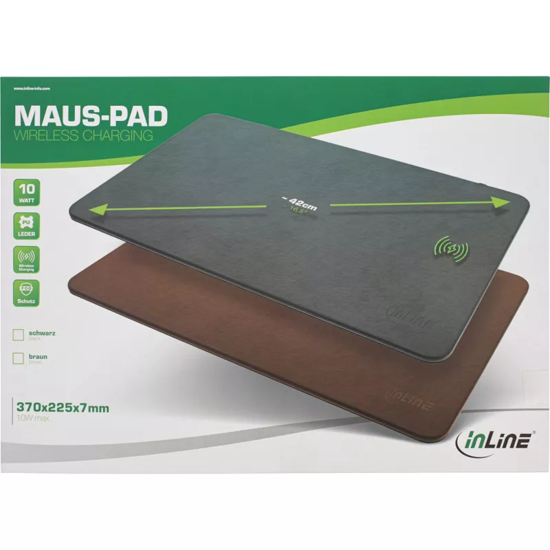 Tappetino mouse InLine, ricarica wireless, 370x225x7mm, nero
