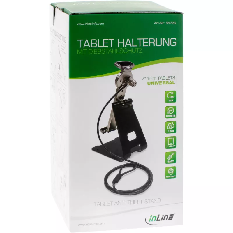 InLine supporto di bloccaggio universale per tablet da 7 pollici–10,1 pollici con lucchetto a chiave 1,5 m