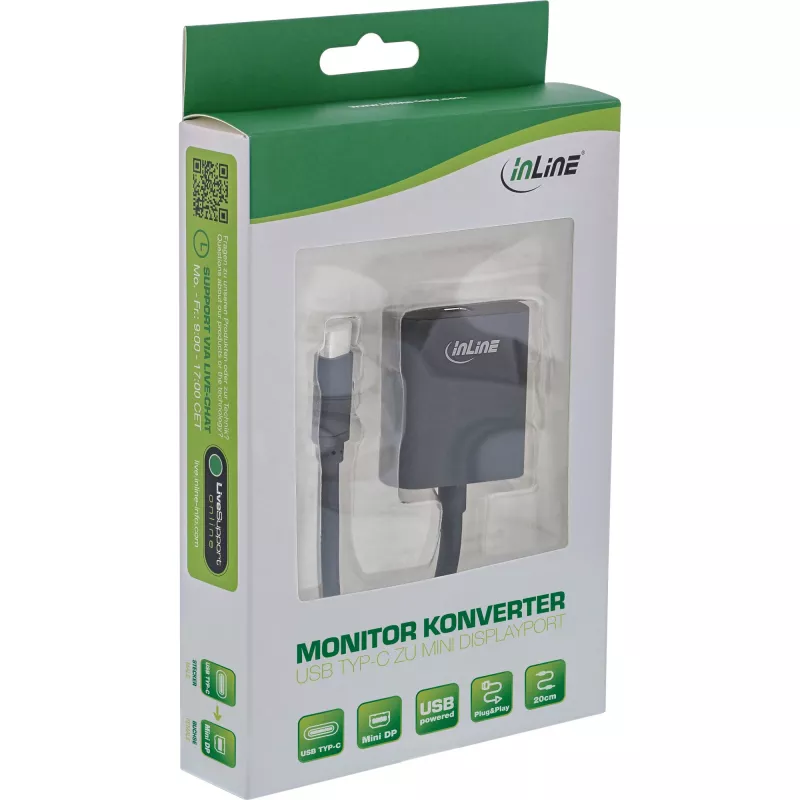 InLine convertitore display USB, connettore maschio USB-C su Mini-DisplayPort, 4K/60Hz, nero