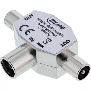 InLine Ripartitore a T per antenna TV 1x connettore femmina coassiale a 2x connettore maschio coassiale 69914
