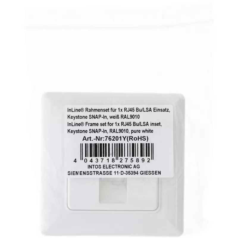 InLine Set cornice per 1x RJ45 femmina/LSA, Keystone SNAP-In, bianco RAL9010