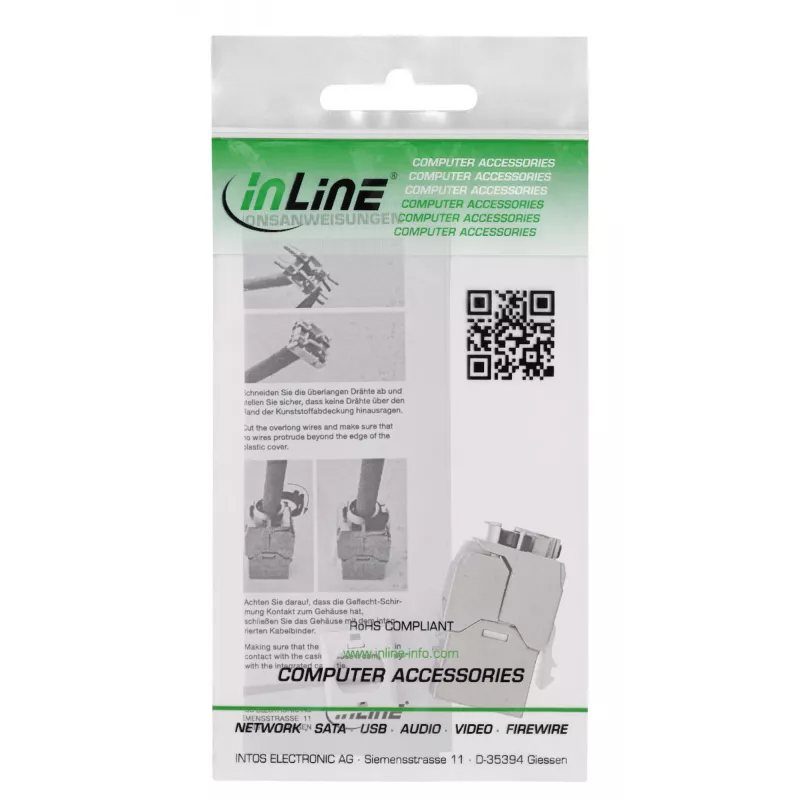 InLine Keystone connettore femmina RJ45 sottile, SNAP-In, Cat.8.1, fascetta fermacavi integrata