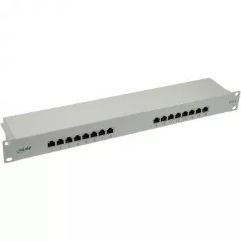 InLine patch panel Cat.6 16 porte 19 pollici 1HE grigio chiaro RAL7035