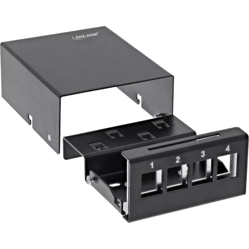 InLine scatola di consolidamento da tavolo 4x Keystone RJ45, metallo, nero RAL9005