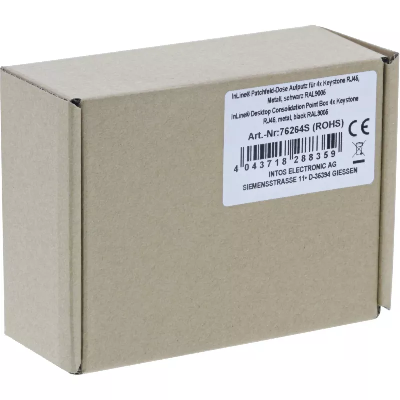 InLine scatola di consolidamento da tavolo 4x Keystone RJ45, metallo, nero RAL9005