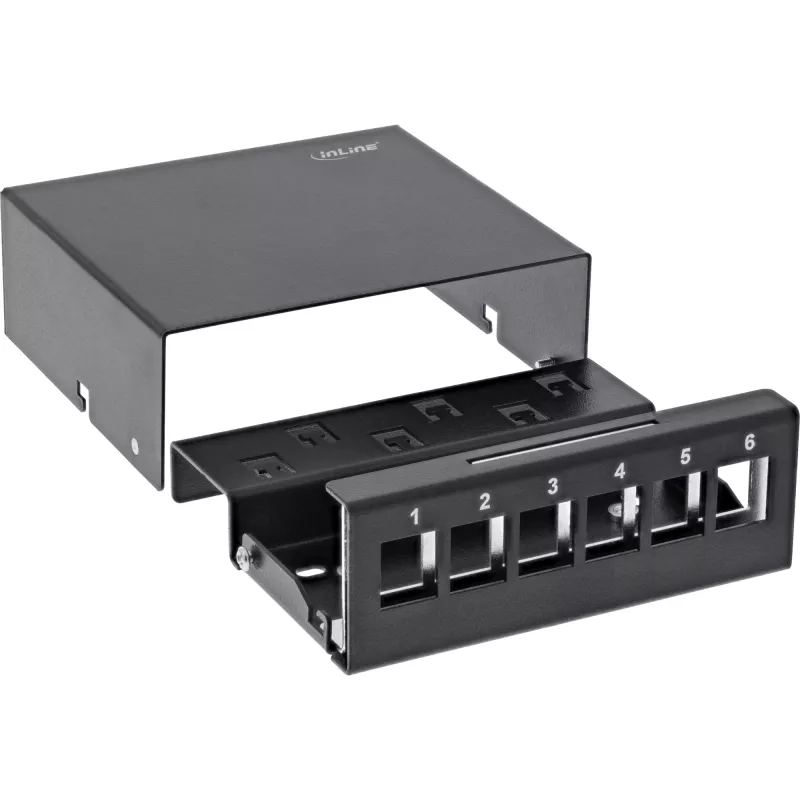 InLine scatola di consolidamento da tavolo 6x Keystone RJ45, metallo, nero RAL9005